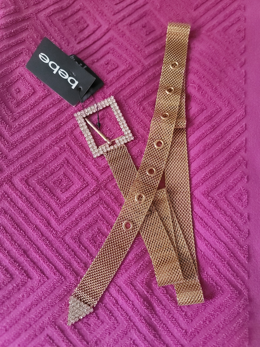 bebe Gold Mesh Rhinestone Buckle Belt